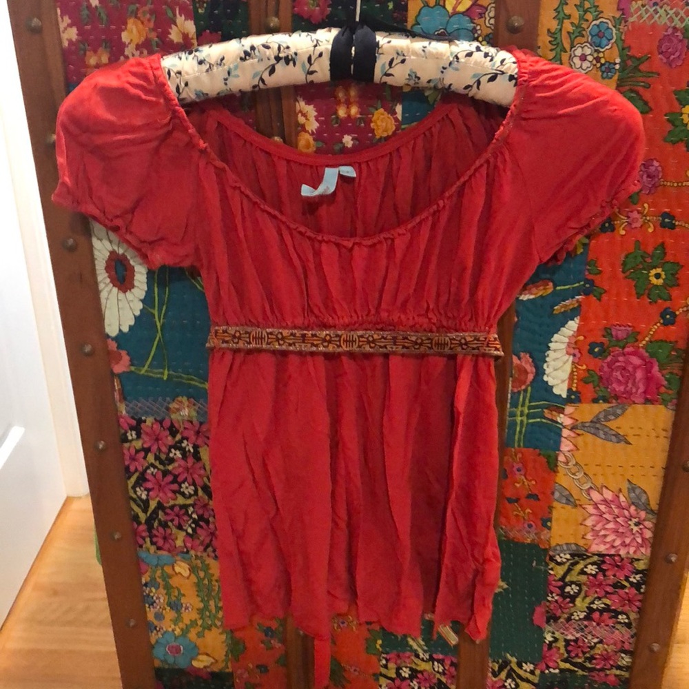 Orange-red top with belt